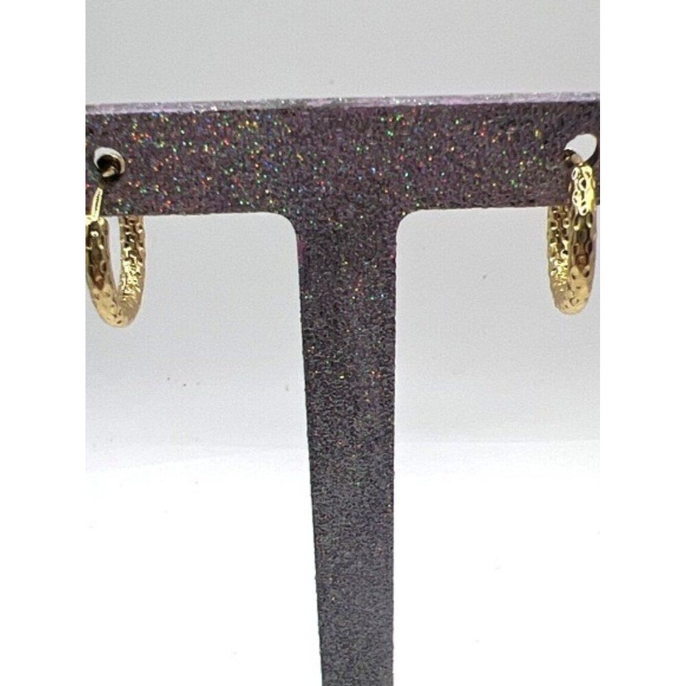 Gold Tone Over Stainless Steel Textured Hoop Earrings